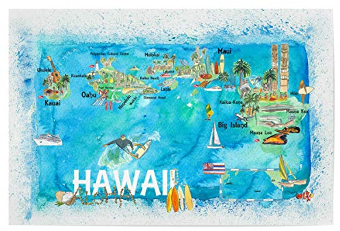 artboxONE Poster 60x40 cm Städte Hawaii USA Illustrated Map - Bild Hawaii Big Island Hawaii