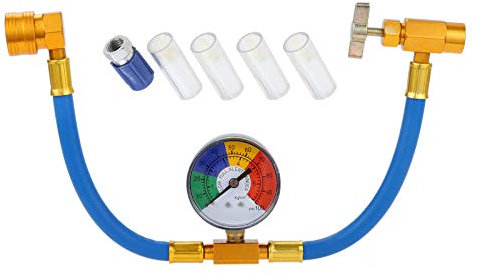 Aupoko R134A Refrigerant Charging Hose Kit, A/C Recharge Hose with Gauge R134a Can Tap R12 to R134A Low Pressure Retrofit Valve with Dust Cap, Oil Detection Cottons for Car Air Conditioning System