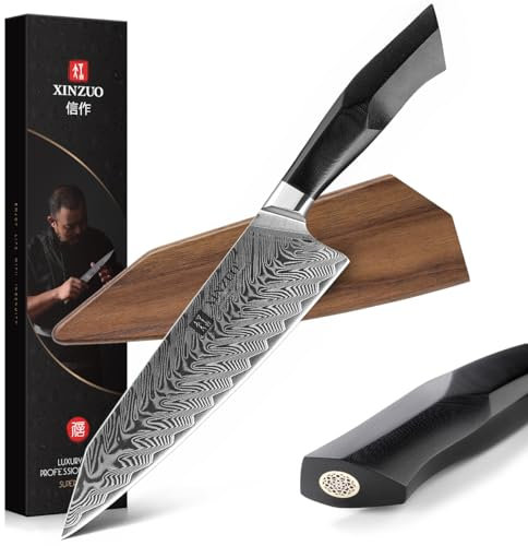 XINZUO Acero de Damasco Cuchillo Chef, 21.5cm Kiritsuke Cuchillo de Cocinero, Profesional Forjado de Gyuto Cuchillos de Cocina, Mango de Grado Militar G10, con Funda Magnética -Serie Feng