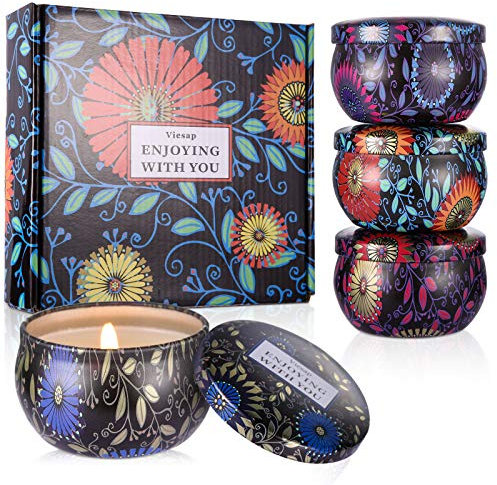 Viesap Aroma Kerzen, 4Pcs Frauen Duftkerzen Geschenk Set, Zitrone Lavendel Natürliches Soja Wachs für Aromatherapie Massage, Stress Abzubauen, Weihnachten, Geburtstag, Valentinstag, Yoga, Hochzeiten.