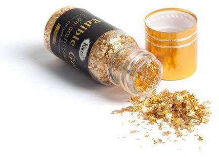 KINNO Essbare Blattgold Flocken 24 Karat Gold Streuer zum Basteln Lebensmittel Kuchen Backen Dekorfolie Künstlerbedarf
