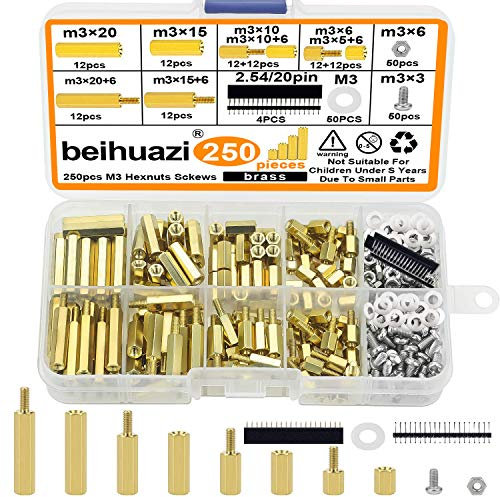 beihuazi® M3 Abstandshalter Hex Distanzhülsen PCB Board/Platinen Männlich Weiblich Gewinde Abstandsbolzen für Raspberry Pi Mainboard (250 Stück Messing)