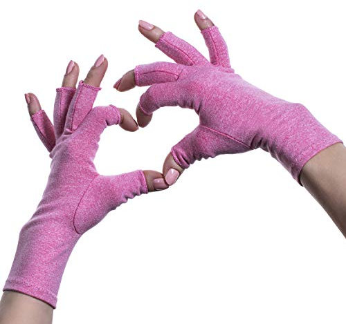 Sandine Kompressionshandschuhe Mit Offenen Fingern – Arthritis-Handschuhe für Damen und Herren – Erstklassige Gelenkschmerzlinderung – Rheumatische und Arthrose-Handunterstützung von Sandine (Pink,M)