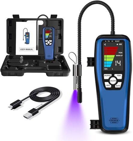 Detector de fugas de refrigerante, Simbow LD-200 Freón y detector de fugas de gas combustible, probador de fugas de freón halógeno HVAC con batería recargable para HVAC, coche, R454B A2L R410A R134A