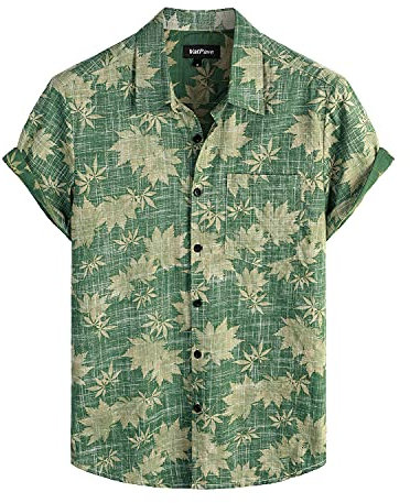 VATPAVE Mens Front Pocket Hawaiian Flower Shirts Casual Short Sleeve Button Down Beach Shirts 3X-Large Green Leaves Flower