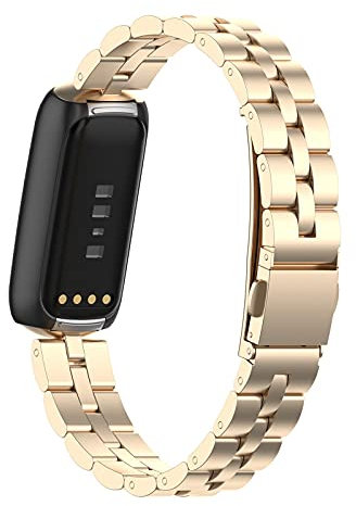 TT- Armband Kompatibel mit Fitbit Luxe Edelstahlband Armband Wrist Strap aus Edelstahl- Ersatzarmband Smart Watch Verstellbare Sportarmbänder Zubehör Damen Herren für 6,1-8,7 inches (Gold)