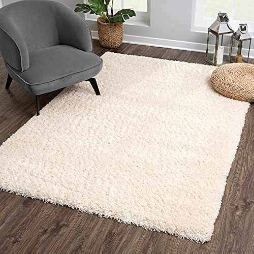 SANAT Porto Shaggy Wohnzimmer Teppich - Hochflor Zottel-Teppiche für Wohnzimmer, Schlafzimmer, Küche, Flure, Kinderzimmer - Leicht Zu Reinigen, Superweich, Modern Teppich Creme 80 x 200 cm