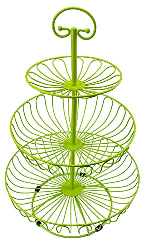 Azatemgo Frutero de 3 Pisos - Metal Cesta Fruta de gran capacidad 45X30cm - Cesta de Frutas para mostrador y Organizador Cocina - Verde
