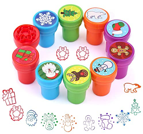 LGZIN 10 Stück Selbstfärbend Stempel, Stempel Weihnachten, Stempelset Weihnachten, Stempe-l, Perfekt als Kleine Party-Überraschung zu Weihnachten