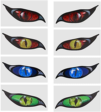 Be In Your Mind 4 Paar Böse Augen Aufkleber Reflektierende PVC Abziehbilder 15x5,7cm Dekoration für Auto Windschutzscheibe Motorrad Helm, Rot Blau Grün Gelb