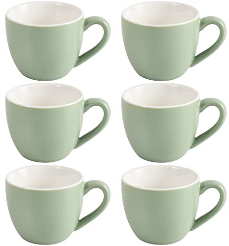 homEdge Procelain Espresso Cup, 3 Ounces / 90 ml Demitasse for Espresso, Tea- Set of 6, Green