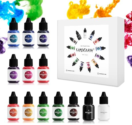 KAMENSKAYA Tinta de alcohol para resina epoxi Petri Art: juego de 13 mini tintas Petri, 5 ml cada una