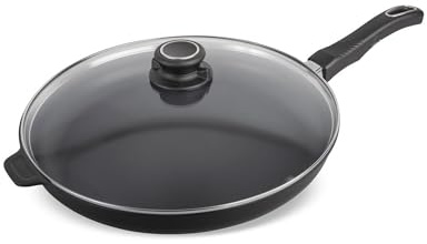 Set Original Gundel GUSS-BRATPFANNE INDUKTION mit Deckel flach, Ø 32 cm, Höhe 4,5 cm, BIOTAN-Oberfläche, PFOA-frei - Pfanne mit abnehmbaren Griff