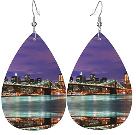 New York Night Leder-Ohrringe Tropfenform Tropfenform, Einheitsgröße, Zink