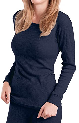 MT Damen Ski- & Thermohemd - Winter Unterwäsche Langarm weiche Innenseite - Navy S