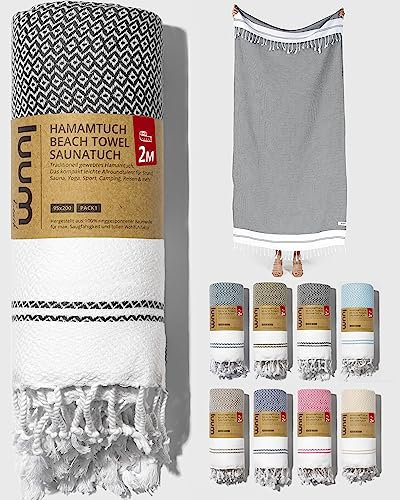 Luum® Saunahandtuch Strandtuch groß 100x200 Hamamtuch Badetuch Handtuch Yogatuch Duschtuch Strandhandtuch Saunatuch Reisedecke Turkish Towels, Damen Herren, 100% Baumwolle, Anthrazit