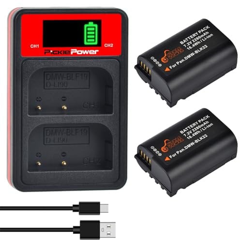 Pickle Power DMW-BLK22 Batterie (2x2280mAh) avec Chargeur LCD Dual Slot, DMW-BLK22 Remplacer la Batterie compatibles avec Panasonic Lumix DC-S5 DC-S5 II DC-S5 IIX GH5 II GH6 S5II S5M2 GH5M2 GH5M2