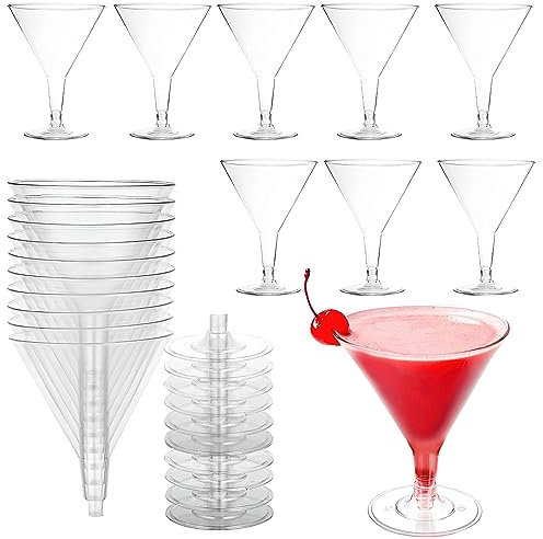Fewlew Plastic Cocktail Glasses Reusable 50 Pieces, Clear Plastic Martini Glasses, Plastic Cocktail Cups for Party, Wedding, Birthday, Cocktail Party (SLJWJB)