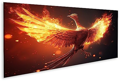 islandburner Bild auf Leinwand Phönix Fliegend Brennendes Feuer Vögel Fabelwesen Bilder Wandbilder Poster JBYE-Pano