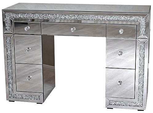 Vintage SCHMINKTISCH Hampton Style – Verspiegelter Schreibtisch mit 7 Schubladen, Glasmöbel, Schminktisch Glamour vic552 Palazzo Exklusiv