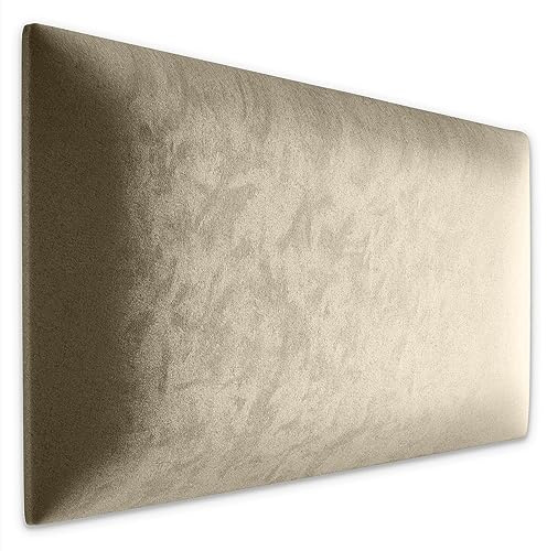 Muralo Wandkissen Gepolstert, Samt, Wandpolster - 60x30 cm, Creme | Wandpaneel, ideal als Bettkopfteil oder Lendenkissen - für Schlafzimmer und Wohnzimmer, einfache Anbringung mit Montagekleber
