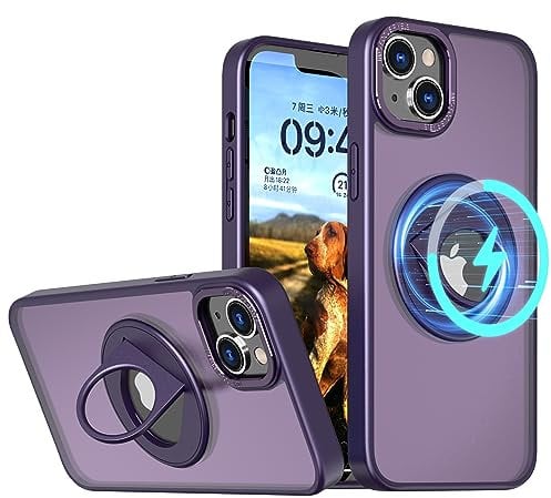 ZCDAYE for iPhone Case with Rotating Kickstand, Compatible with Wireless Charging, Translucent Phone Cover for iPhone 13/14, Purple