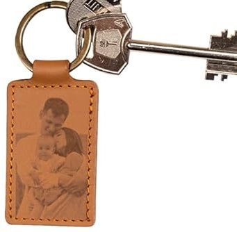Wanapix | Porte-clés en Cuir Gravé | Personnalisé avec Photo et Texte | Deux Côtés | Porte-clés pour Maison/Moto/Voiture | 3,7x6 cm