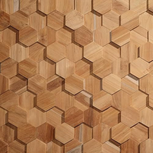 Rebel of Styles - UltraWood Teak Hexagon - 0,20 m² / 5 pièces - Panneaux muraux 3D/parements/plaques en teck - Décoration murale - Lambris élégant pour murs intérieurs