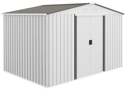 Outsunny 9 x 6ft Metal Garden Shed, Outdoor Storage Tool House with Ventilation Slots, Foundation Kit and Lockable Double Doors, Silver