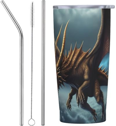RLDOBOFE 20 oz Stainless Steel Tumbler with Straw Flying Dragon Printed Travel Mug Insulated Car Cup Stainless Vacuum Water Bottle for Gifts Office Coffee Mug