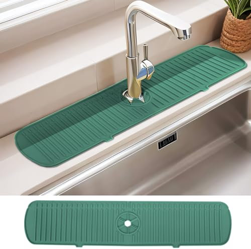 Guittly Wasserhahn Spüle Spritzschutz, Silikon abtropfmatte spüle, Spritzschutz für Küche Badezimmer Thekenspüle trocken (61x14.5cm,Grün)