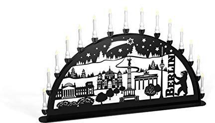Außenschwibbogen Schwibbogen Lichterbogen 15 flammig/Metall - Motiv: Berlin - Farbe: schwarz (1,2 Meter)