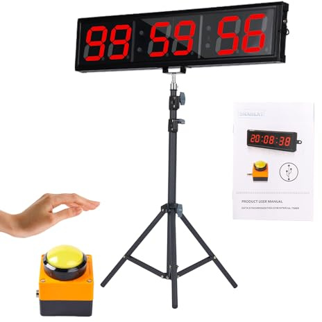 SMAHEAT Minuteur de fitness avec bouton chronomètre, convient pour l'école, les examens, l'exercice à la maison, la gym, la gym, minuterie électronique de fitness SMAHEAT (10,2 cm six bits tout rouge