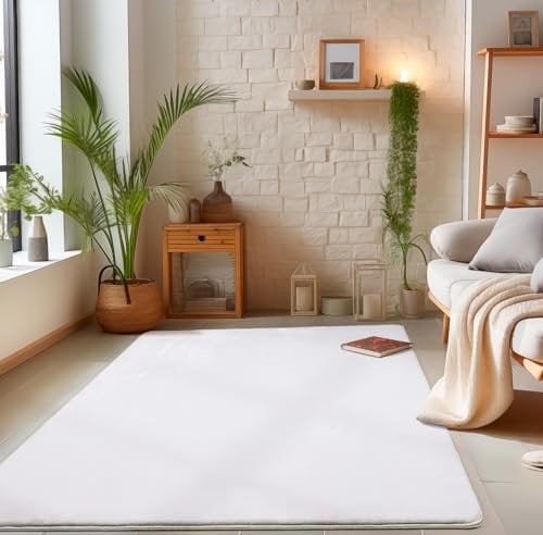 Carpetsale24 Shaggy Teppich Wohnzimmer Weiß 80 x 150 cm Läufer Flur Teppich Hochflor Bettvorleger Schlafzimmer Einfarbig Design - Waschbarer Küchenläufer Weich Flauschiger Teppich Esszimmer Langflor