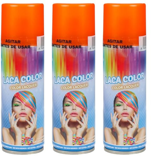 Spray Temporal con Color para Cabello - Efecto Vibrante, Fácil Lavado, Apto para Todos los Tipos, Secado Rápido, Ideal para Fiestas y Eventos, 125ml (Color Naranja, 3 unit)