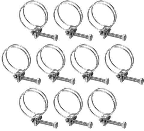 sourcing map 10Pcs Double Wire Hose Clamp, 38-42mm Adjustable Stainless Steel Wire Hose Clips with M6 Bolt for Dust Collection Hose, Pump Hose Pipe