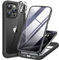 Miracase Glass Case for iPhone 15 Pro Max Case 6.7-Inch, Full Body Bumper Clear Back Cover and Built-in 9H Tempered Glass Screen Protector + Camera Lens Protector (Black)