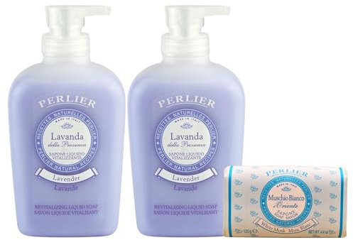 Sapone Liquido Viso e Mani Vitalizzante, LAVANDA Della Provenza 300ml (2 Unità) + Saponetta Mani MUSCHIO BIANCO D'Oriente 125g