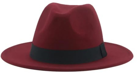 SOYNIA Fedora Trilby Filzhut Hut Hüte Für Damen Fedora-Damenhüte Für Herren Formelle Hochzeitsdekoration Damenhut 59–61 cm (XL) Weinrot