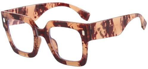 LVTFCO Übergroße quadratische große Brillengestelle für Damen und Herren, transparente Brillen, für Herren, Vintage-Brille, bernsteinfarben, klar, Einheitsgröße