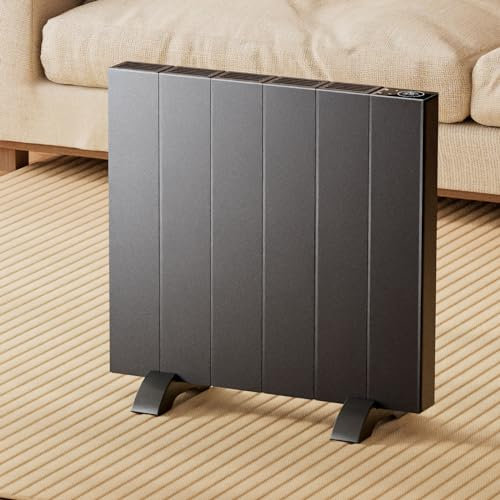 EMKE Chauffage Électrique, 1000 Watt, Radiateur à Convection Indépendant ou Mural, Écran LCD, Minuterie Programmable, Gris Anthracite, Chauffage d'Appoint Radiateur Plat Fonction APP WLAN