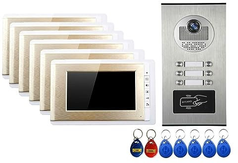 MZZYG Campanello visivo Wired Home 7 Videocitofono A Colori Videocitofono RFID con Videocitofono Monitor 6/4/3/2 for Appartamenti per la Sicurezza Domestica(Size:D Kit)