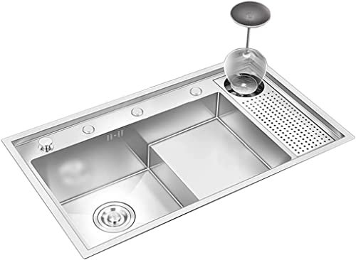 Großes silbernes Küchenspülbecken mit mobilem Tablett, Tassenspüler, Ablassknopf und Installationsset, 8,2 tiefes Spülbecken aus 304 Edelstahl mit Einzelbecken, Einbauspüle für die Bar (Grö