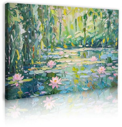 GSJMWD Canvas Wall Art, Vintage Nature Art Pictures Landscape Plant Paintings Wall Decor, Green Lotus Posters Prints for Living Room Bedroom Bathroom Home Decorations Unframed 60x40cm