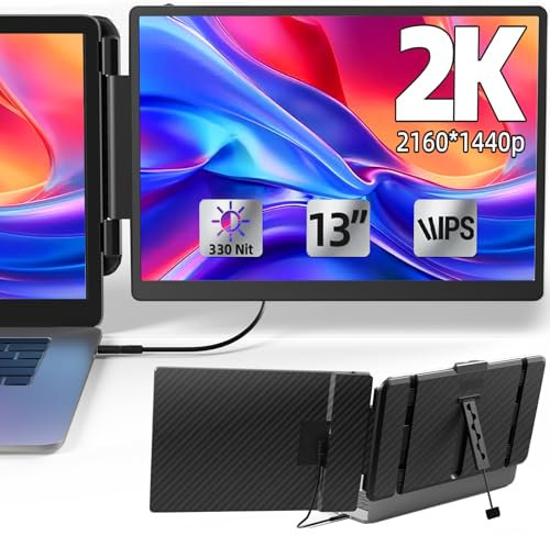 KOJOM Rallonge de Moniteur 2K pour Ordinateur Portable – IPS 13 1440p Double Fixation pour écran d'ordinateur Portable Plug & Play, Plusieurs écrans pour Ordinateur Portable de 13 à 17, Compatible