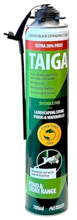 TAIGA Landscape Carbon Black Expanding Foam PU | Landscape - Pond - Waterfall 700ml - Applicator + Gloves Included - Multi Use
