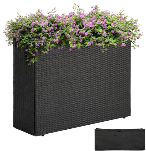 IDZO Allwetter-Pflanzgefäß aus Weidengeflecht, Hochbeet, 61 cm hoch, rund, Rattan-Blumentöpfe, langlebig, selbstbewässernd, für drinnen und draußen, für Veranda, Terrasse, Balkon
