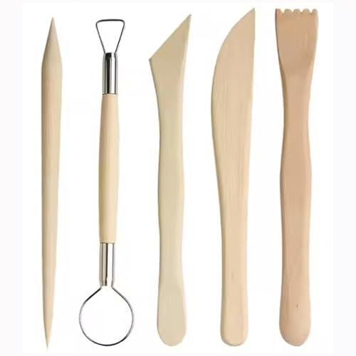 Longivia® 5 Piezas Herramientas Arcilla Secado al Aire en Madera de Haya - Palillos de Modelar Arcilla Polimerica o Sculpd – Kit Engobes para Ceramica Fria - Barro para Modelar
