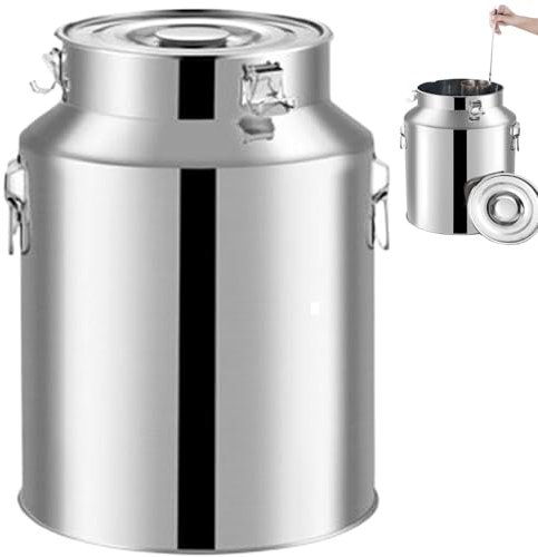 Stainless Steel Milk Can, Milk Can, 14 Liter Heavy Duty Milk Jug with Sealed Lid, Lifting Ring & Carry Handle Sturdy Stainless Steel Bucket for Milk and Wine Liquid Storage