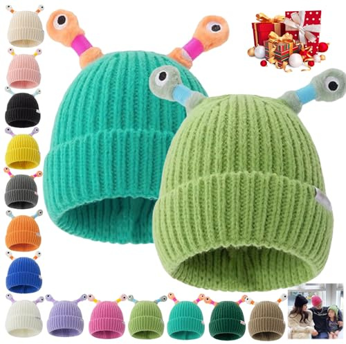Vgpbphj Monster-Mütze mit Licht, niedliche Wintermützen für Mädchen und Frauen, handgefertigt, leuchtendes Tentakel, kleines Monster, LED-Strickmütze